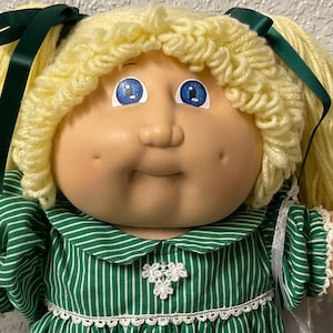 Vintage Cabbage Patch Kid Girl Doppel Hong Kong Zitrone Haar blaue Augen Kopf Mould # 2 Sammlerstücke Geschenke für Mädchen Tochter Schwester Freund Mama