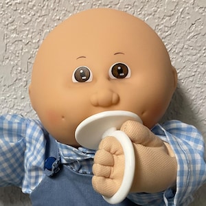 Vintage Cabbage Patch Kid Bald Preemie Boy With Pacifier Head Mold #4 Brown Eyes SS Factory 1985 Gifts For Girls Daughter Sister Boys Son