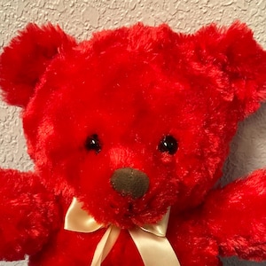 Kelly toy Plush Red Teddy Bear with Beige Satin Bow Plush Toys Stuffed Animals Plushies Gifts For Wife Mom Daughter Sister Girls Friend Her