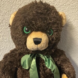 The Bear Factory Dark Brown Plush Bear with Green Eyes 2001 Vintage Bear Stuffed Animals Plush Toys Gifts For Girls Daughter Mom Friend Her