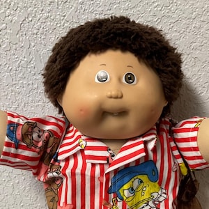 Vintage Cabbage Patch Kid Boy Short Fuzzy Brown Hair Brown Eyes Head Mold #5 1985 Collector’s Doll Gifts For Daughter Son Sister Wife Her