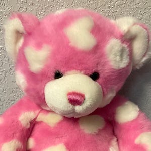 Build A Bear Workshop BAB Pink Teddy Bear with White Hearts Collectors Bear Gifts For Girls Daughter Sister Mom Friend Her