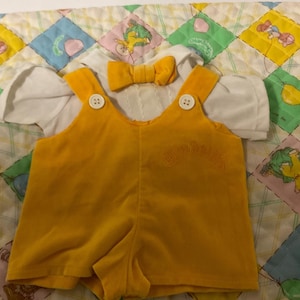 Vintage Cabbage Patch Kids Boy Yellow Velvet Romper & Matching White Shirt For CPK Boy Doll Clothing Accessories Gifts For Girls Boys Him