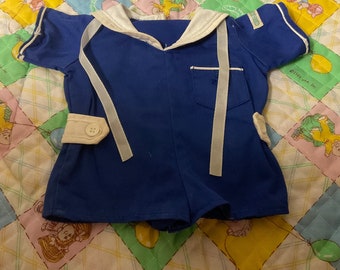 Pelele marinero azul vintage de Cabbage Patch Kid para niño, ropa para muñecas CPK de OK Factory, años 80