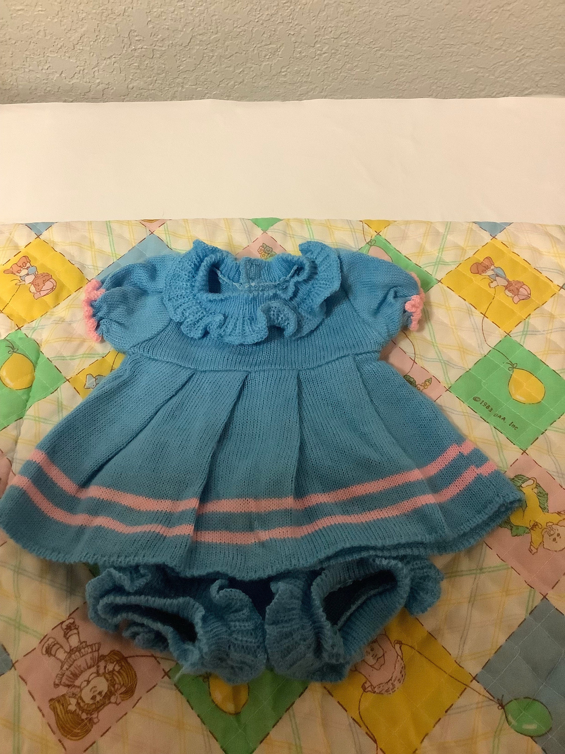 プクさま　ドール服 JESMAR Vintage Cabbage Patch Kid Blue Knit Dress With Pink