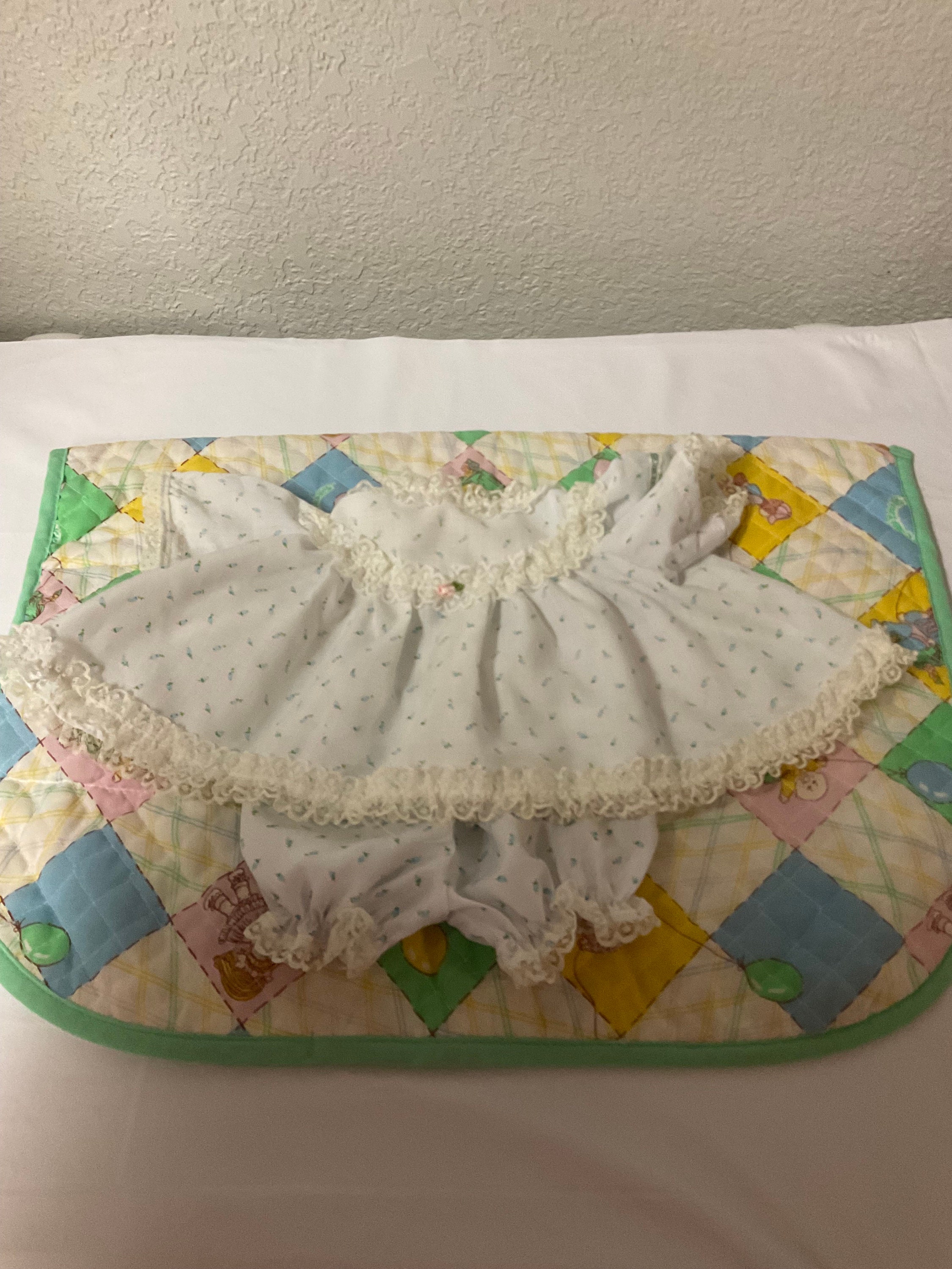 Vintage Cabbage Patch Kids Girl Blue and White Rosebud Dress