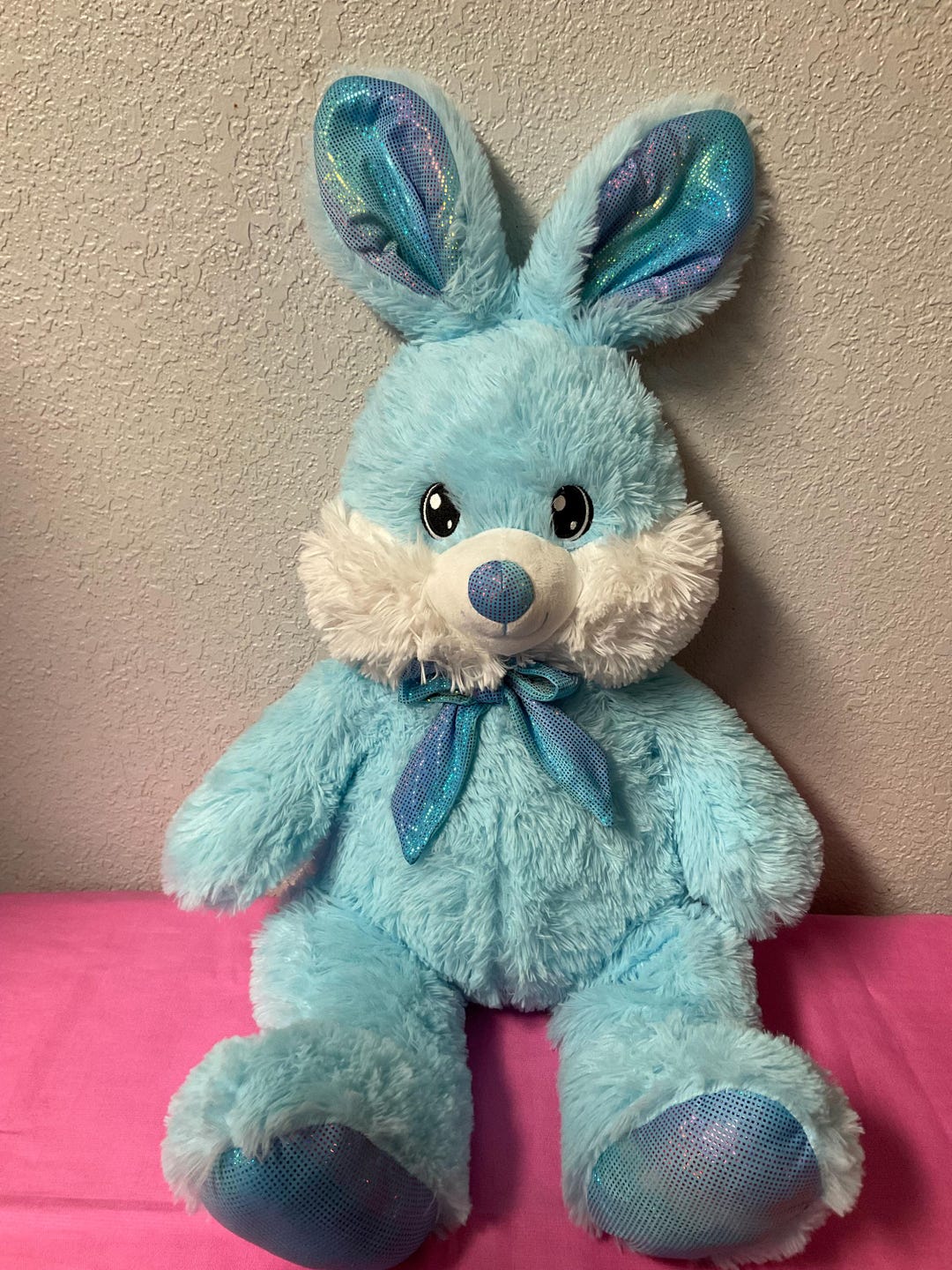 Blue Rabbit Stuffed Animal Restored Plush Blue Bunny Rainbow Colors in Ears and Feet Stuffed ...