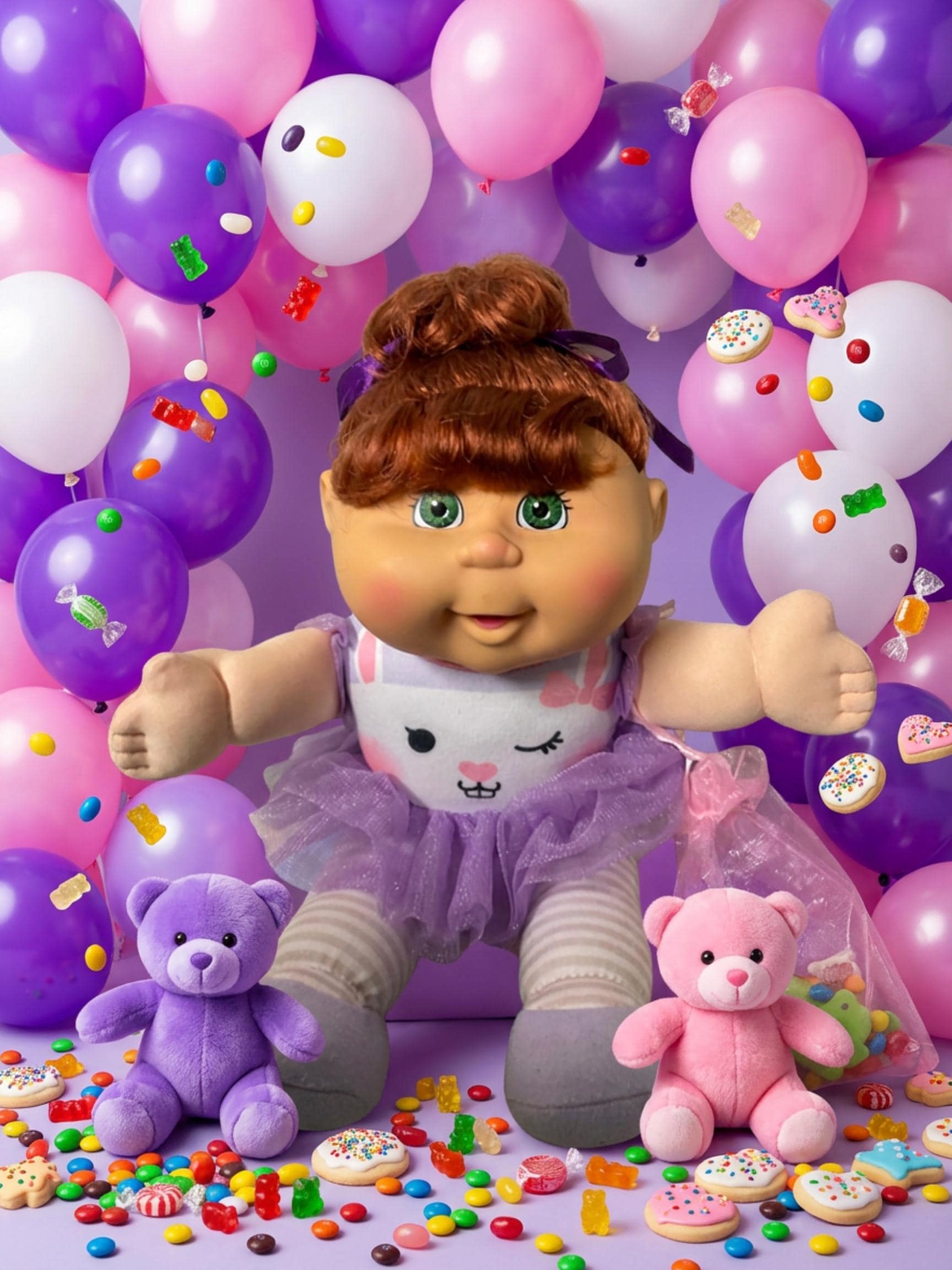 Cabbage Patch Kid Girl Sitting Pretty Tutu Brown Curly Cornsilk