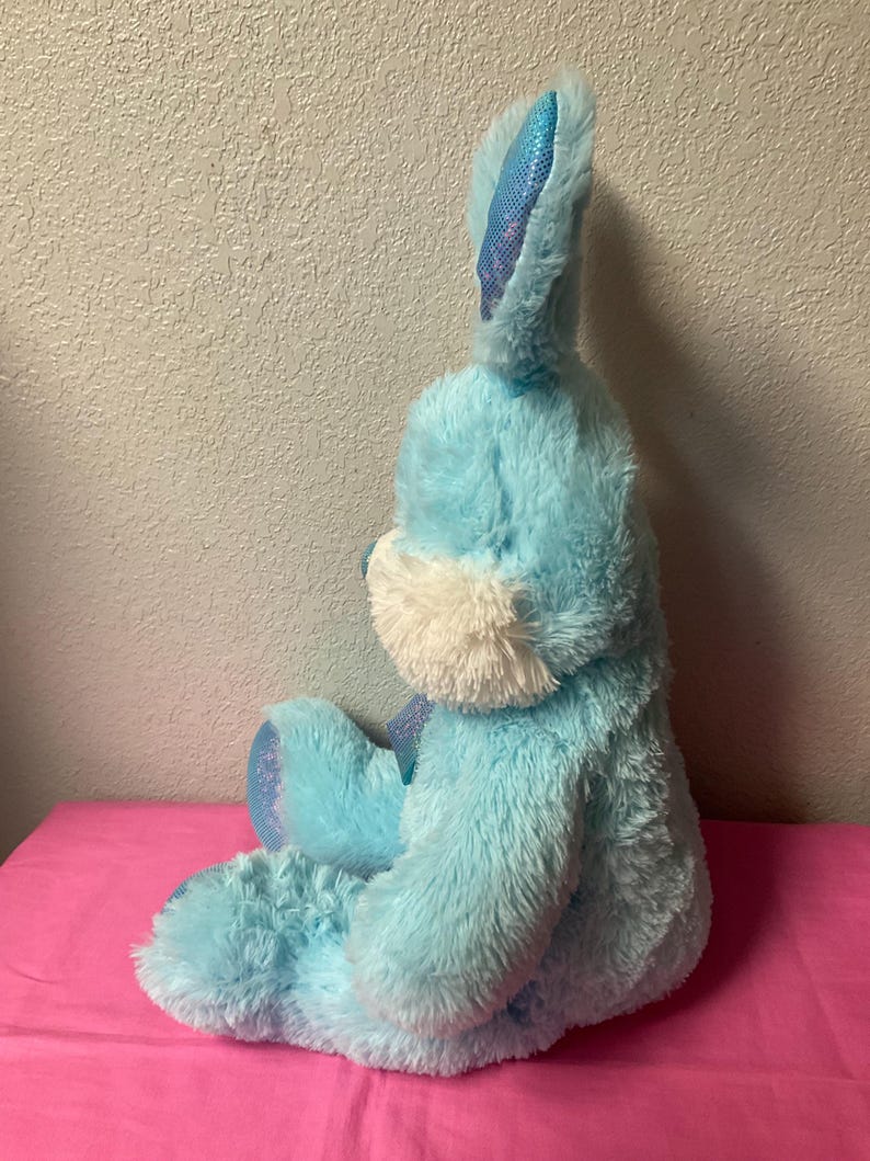 Blue Rabbit Stuffed Animal Restored Plush Blue Bunny Rainbow Colors in Ears and Feet Stuffed ...