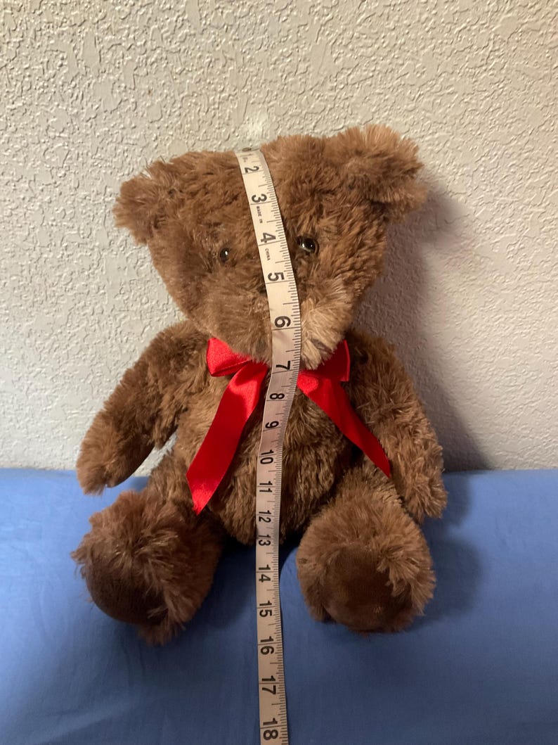 Restored Plush Brown Teddy Bear With Red Bow Stuffed Animals Plush Toys ...