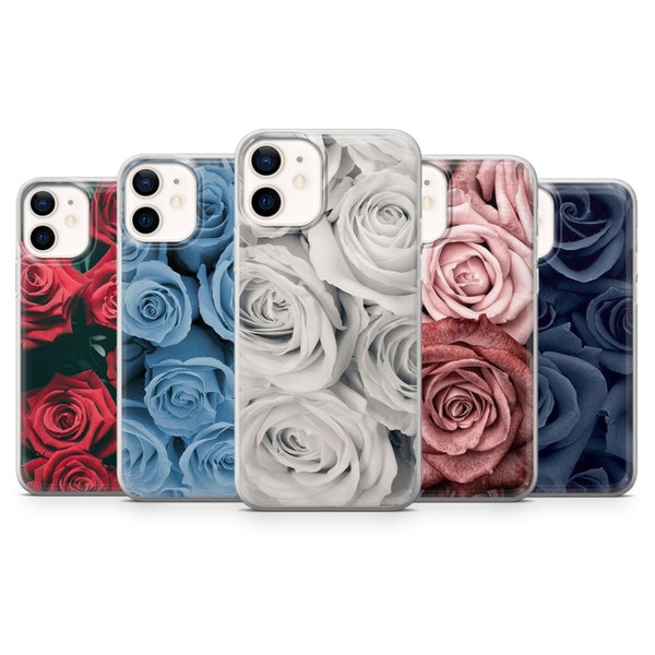 Flower Phone Cover, Rose Phone Case for iPhone 15, 14, 13, 12, 11 Pro Max, XR, XS, X, SE, Samsung S20, S21 Fe, S22, S23, Galaxy A54, Pixel 8
