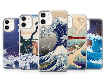 Funda para teléfono con ondas japonesas, funda para iPhone con ondas Kanagawa para iPhone 17, 16, 15, 14 Pro Max, Samsung S25, S24 Fe, Galaxy A36, Google Pixel 9 Pro