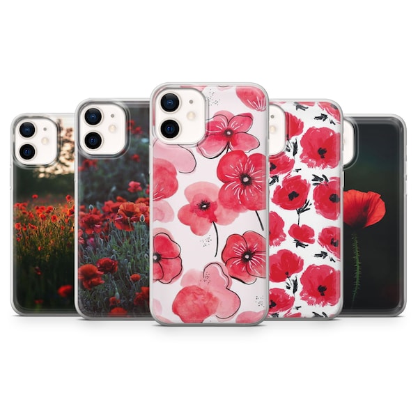 Poppy Phone Case, Flower Phone Cover for iPhone 15, 14, 13, 12, 11 Pro Max, XR, XS, SE, Samsung S21 Fe, S23, S22, Galaxy A54, A73, Pixel 8