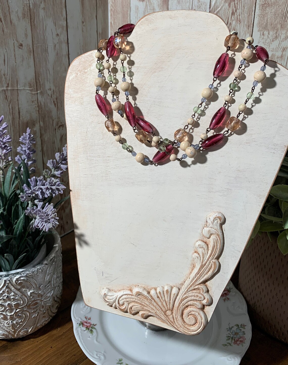 Vintage Glass Bead Necklace Etsy