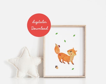 Children's room poster fox forest animal - digital download