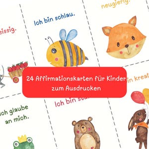 24 Affirmationskarten für  Kinder, Mutmachkarten Kinder  Selbstbewusstsein stärken  -  digitaler Download