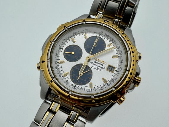 SEIKO SQ100 クォーツ 腕時計 コンビカラー Seiko SQ100 Chronograph 7T32-7C40 Alarm - Etsy