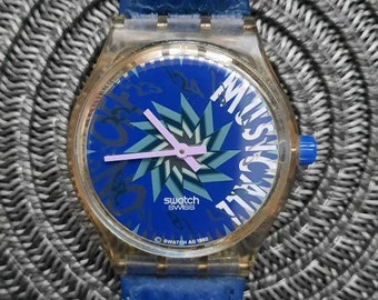1992 Swiss Swatch Watch Musical Tone In Blue SLK100 helder transparant