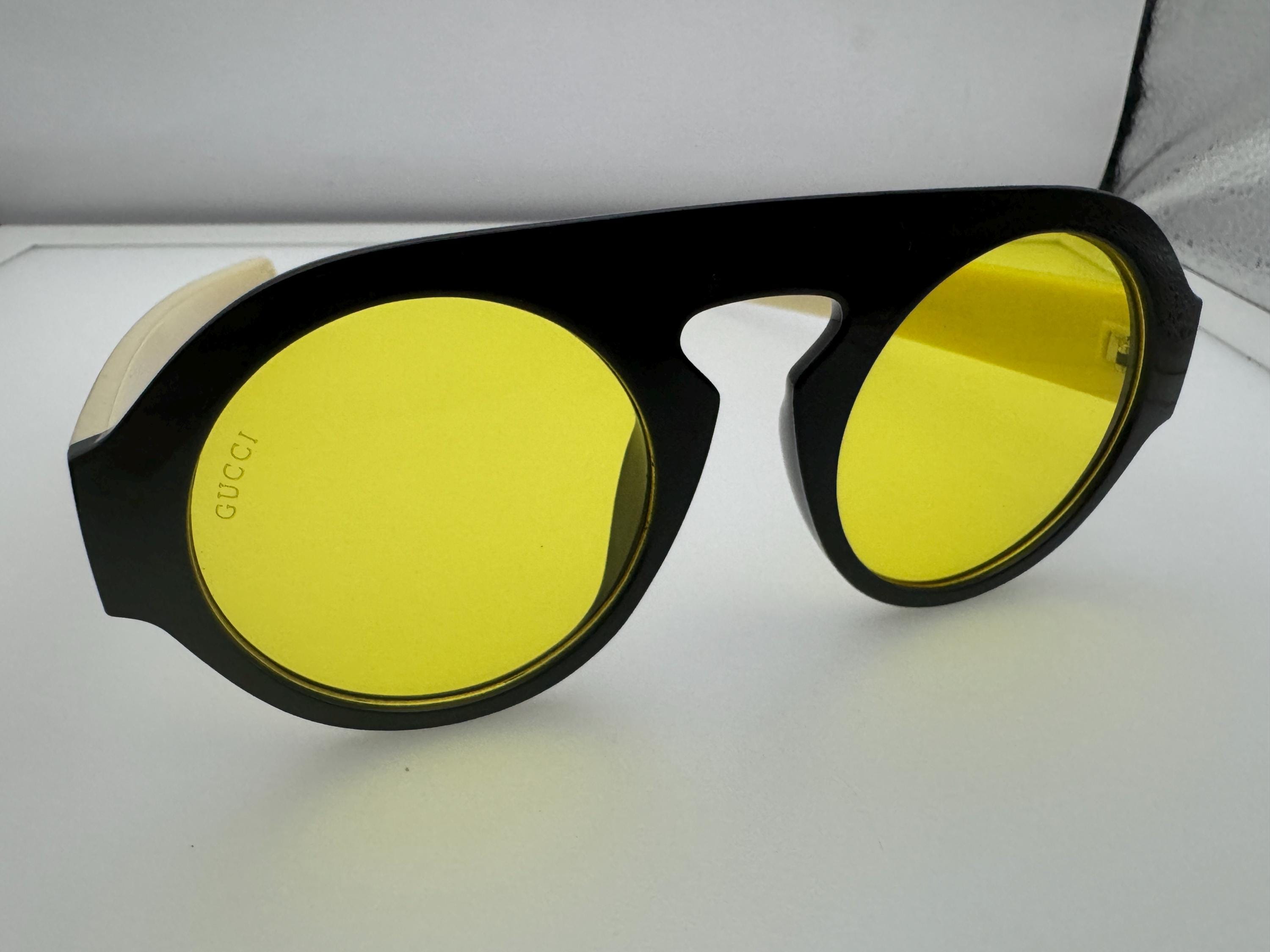 Gafas de sol unisex redondas amarillas Gucci GG0256 Etsy Espana
