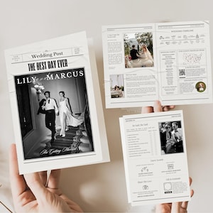 Editable Wedding Newspaper with Photo, Folded Printable Template, Wedding Itinerary, Ceremony Program, Newlywed Times