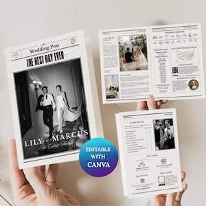 Wedding Newspaper Program Template: Editable Canva Itinerary (Digital Download)