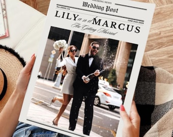 Bearbeitbare Hochzeitszeitungssendung mit Foto (Canva)