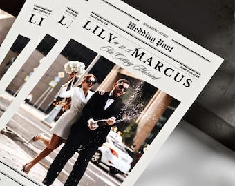 Editable Wedding Newspaper Template with Photo, Ceremony Program, Custom Itinerary Newlywed Times