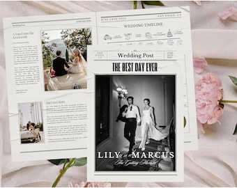 Editable Wedding Newspaper Program: Canva Template (Digital Download)