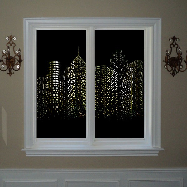 Night City View, Night Urban Skyline, Custom  Shades, Modern Blackout Shades, Window Shades,Window Valance, Roman Blinds, Modern Blinds