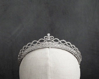 French Style Royal Wedding Tiara | Premium Natural Zircon Headpiece | 24K White Gold Plated Elegance