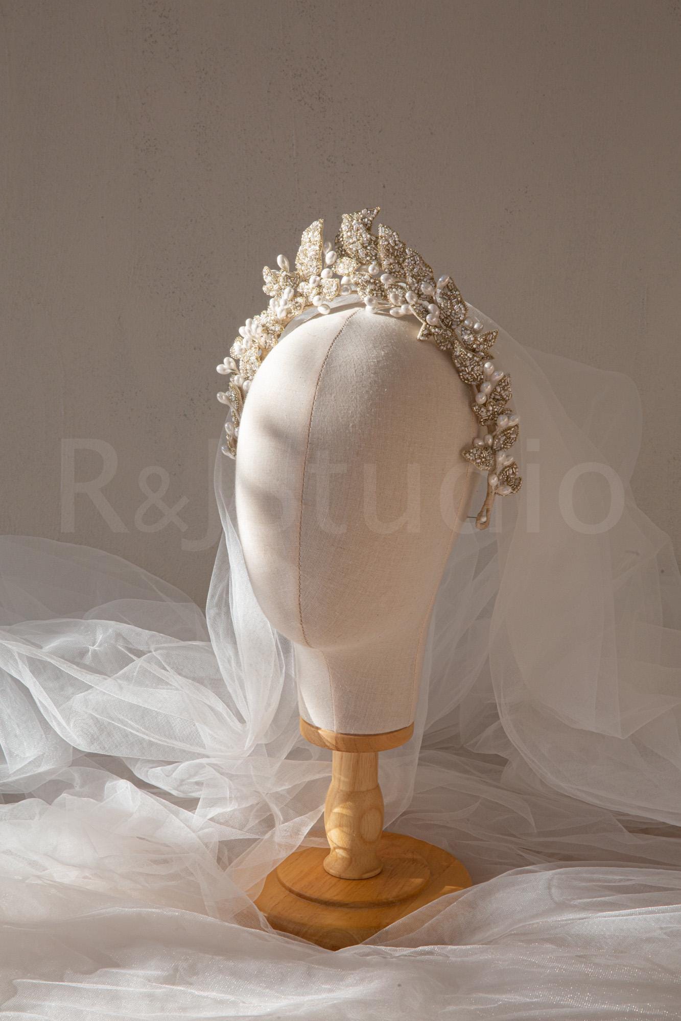 Handmade Laurel Leaf Tiara: Swarovski Pearls, Royal Wedding 