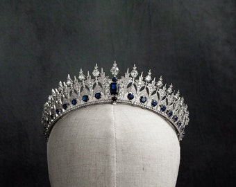 Royal wedding tiara,  high quality sapphire tiara, Bridal headpiece nature zircon, Plated 24k white gold. wedding gift