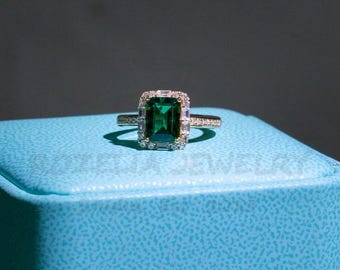 1.23ct Lab-Created Emerald Ring, 9K Gold-Plated 925 Sterling Silver Adjustable Band, Vintage Style Elegant Women&#39;s Ring, Christmas gift