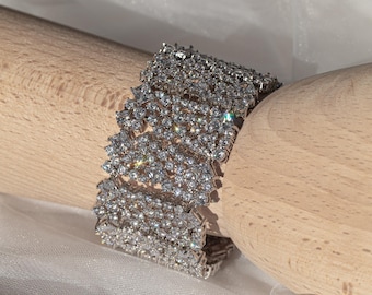 Wide Bridal Cuff Bracelet, Cubic Zirconia Statement Wedding Bracelet for Bride, Silver Crystal Bracelet, Matches Our Tiaras