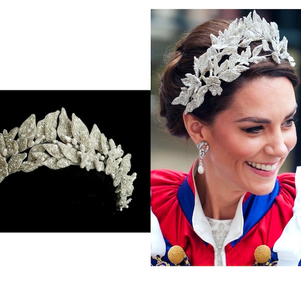 Diadème de laurier fait main de qualité supérieure, casque brodé de feuilles, casque de couronnement de Kate middleton, couronne de mariage royale, meilleur cadeau.