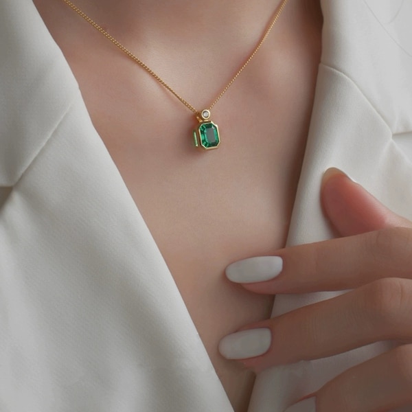 Collier d'émeraudes colombiennes de haute qualité de 1,2 carat | Cadeau élégant pour elle