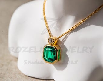 Women necklace 1.2 CT Top-Quality Colombian Emerald Necklace | Elegant Gift for Her, Christmas gift
