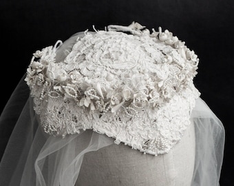 Grace Kelly Inspired Juliet Cap | Handcrafted with Vintage French Lace | Natural Pearl Embellishments