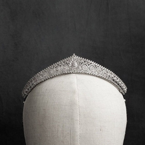Exquisite Bridal Tiara with Natural Zircon | Luxurious 24K White Gold Plated Headpiece