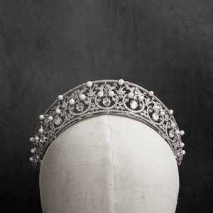 Bridal wedding tiara Timeless Grandeur Tiara with Natural Zircon in 24k White Gold Plating wedding gift