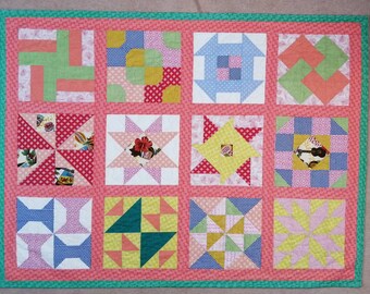 Colcha hecha a mano, colcha de retazos brillantes, colcha de retazos moderna, bloques tradicionales