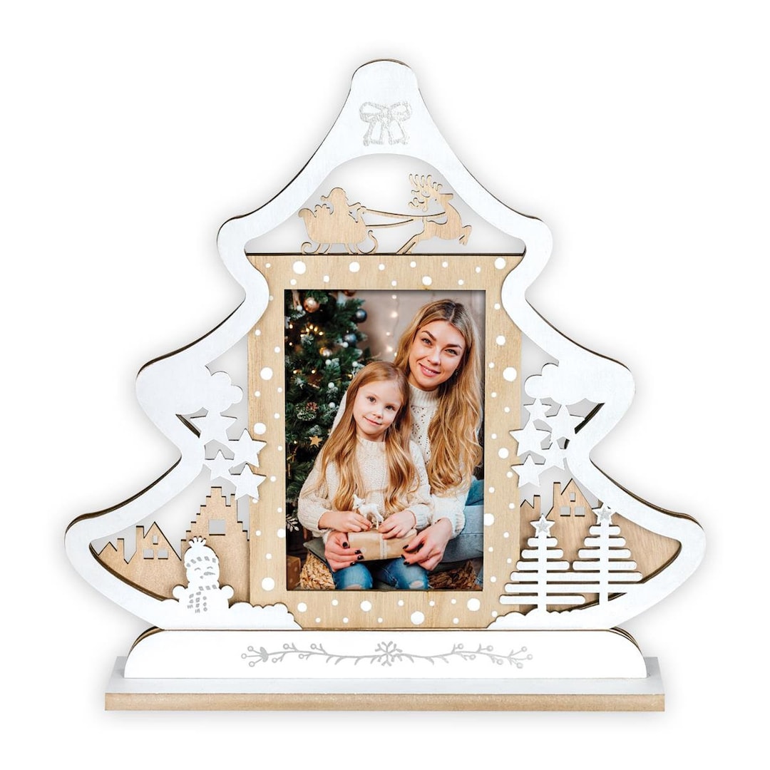 Christmas Picture Frame Christmas Tree Light Brown Wooden Etsy