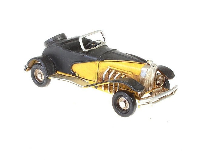Retro nostalgic tin model vintage car yellow handmade size approx. 11.3x5x4.5 cm