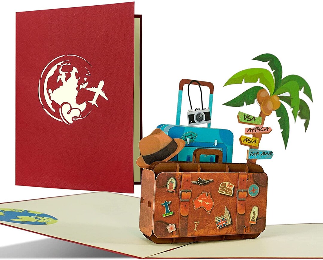 Travel Voucher, Voucher Card With Popup 3D Suitcase for Vacation I Gift for a Trip Around the