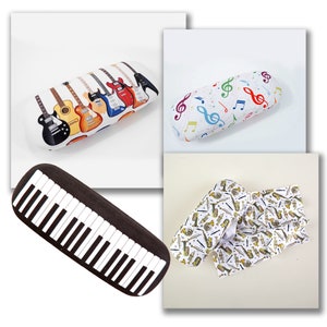 agifty Art & Music Gifts glasses case set in different variations: keyboard, guitar, treble clef, brass instruments