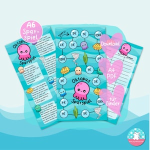 Sparspiel Oktopus Download - PDF A4 - Spiel Anleitung Tracker - passend für A6 Zippertaschen