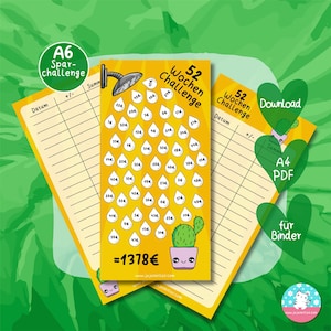 52 Wochen Challenge Kaktus - Sparchallenge - PDF A4  - passend für A6 Zippertaschen
