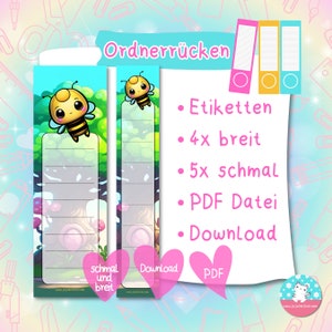 Ordnerrücken - Etiketten - Biene Konstanbien  - PDF A4 Download - für breite & schmale Ordner