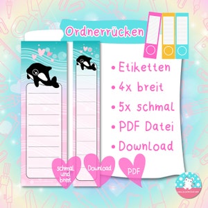 Ordnerrücken - Etiketten - Orca Finne  - PDF A4 Download - für breite & schmale Ordner