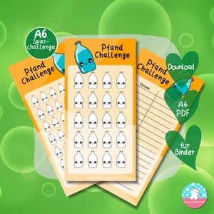 Pfand sparen Challenge und Tracker - Geld sparen - PDF A4  - Umschlagmethode